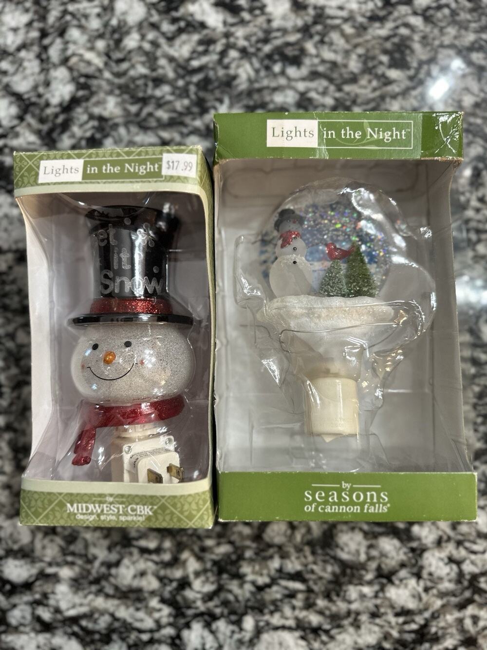 2 Midwest Cannon Falls Snowmen Frosty Snowglobe Plug Night Light NIB